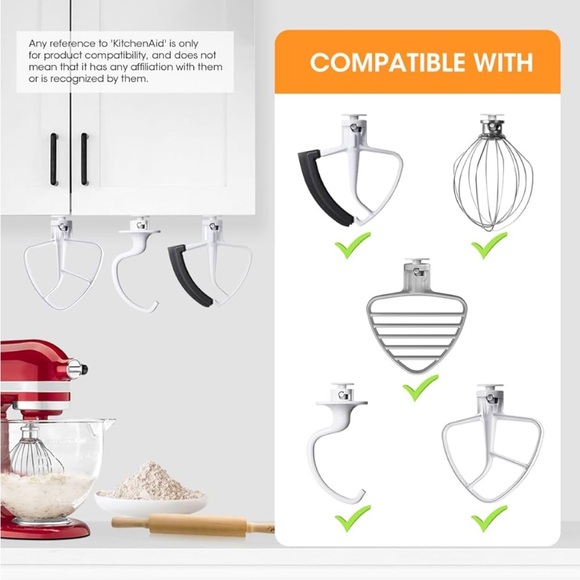 Under Cupboard Mounts for KitchenAid Attachments/Whisks, Set if 4, NWT, White - Picture 2 of 6